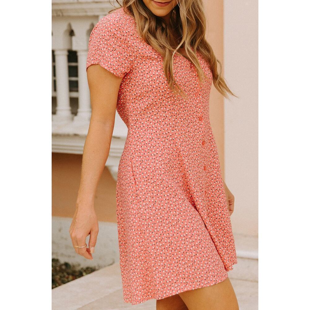 Rolla's Milla Short Sleeve Mini Tulips Swing Dress Coral/White Women's Size XL